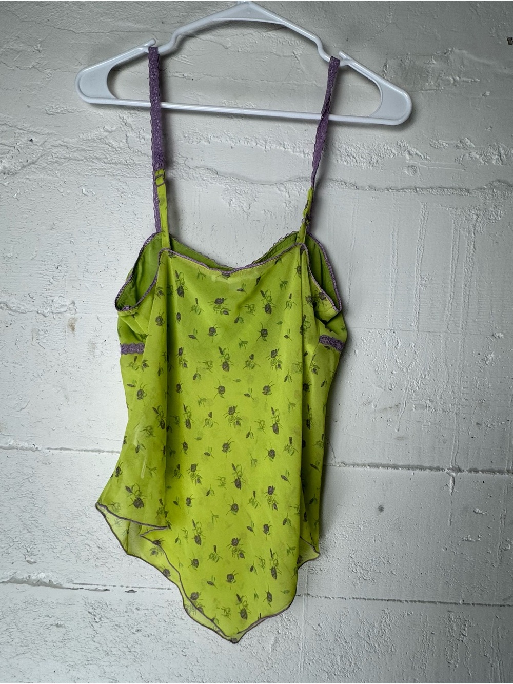 Urban Outfitters UO Tati babydoll lime Floral Cami Top fairycore handkerchief M - Picture 4 of 9